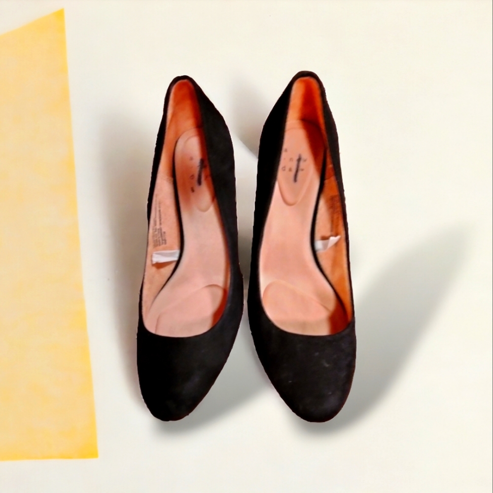 A New Day Womens           Size 6 1/2 Black Textile Slip On 3" Wedge Heel Pumps